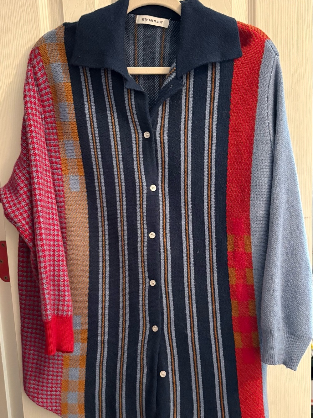 Multicolor Striped Button-Front Cardigan - Navy, Red & Light Blue